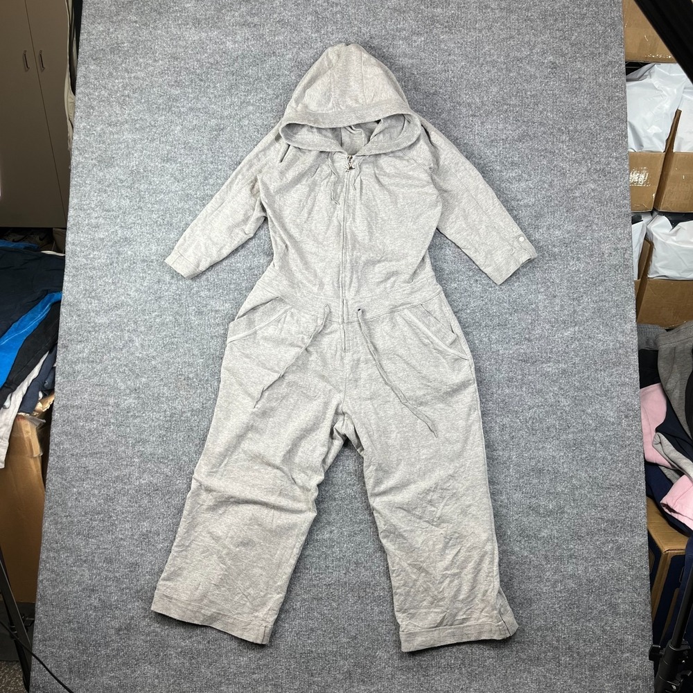 Womens‎ One Piece Jumpsuit Gray Cotton Hooded Scottie Dog Zipper Raglan Sleeve